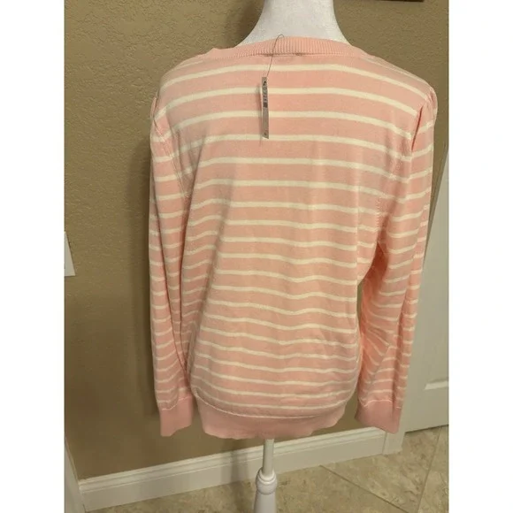 Talbots Crew Neck Pink And White Striped Sweater With Butterfly Embroidery, L - Picture 4 of 9